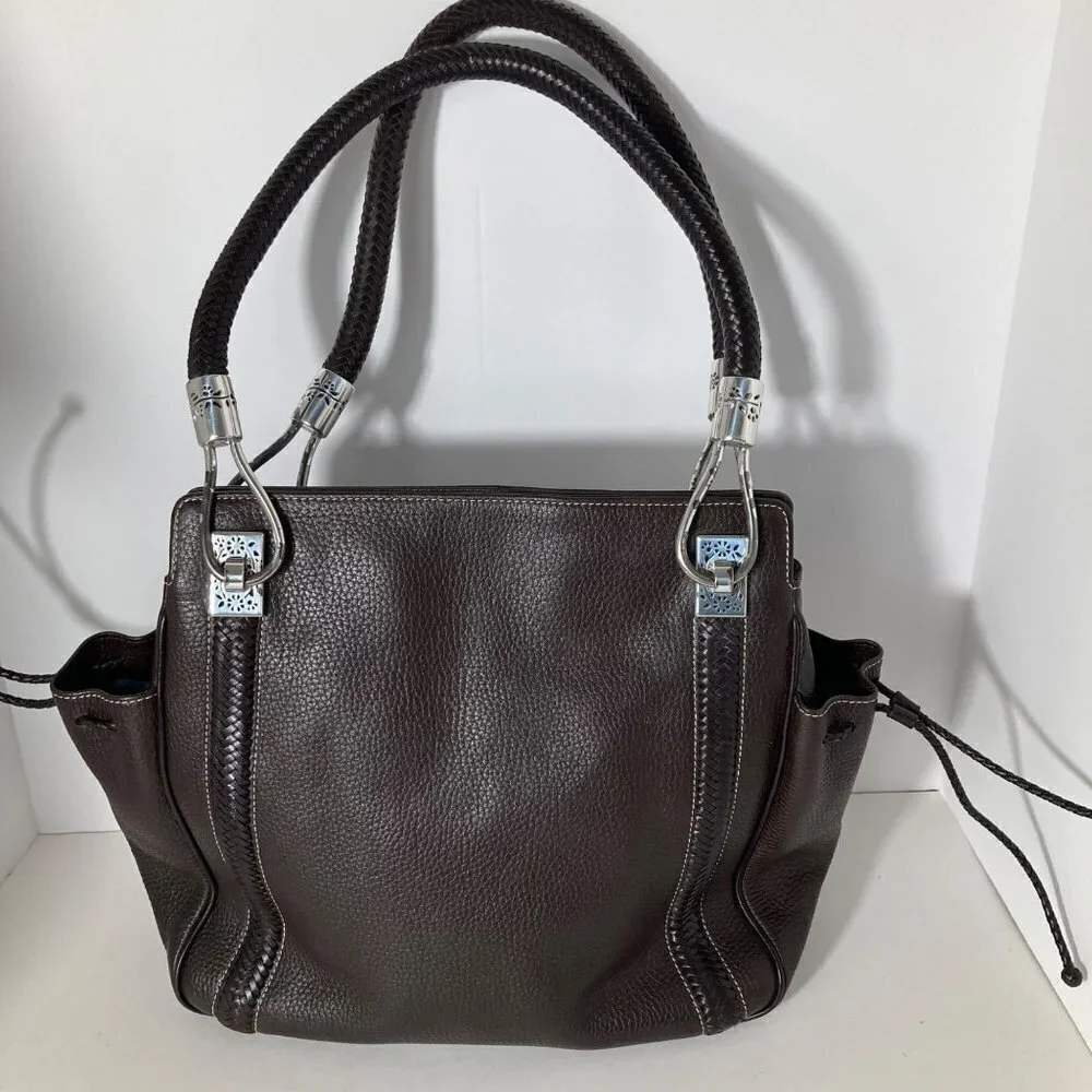 Womens Brighton Brown‎ Leather Bag Purse Magnetic Closure Turquoise Interior